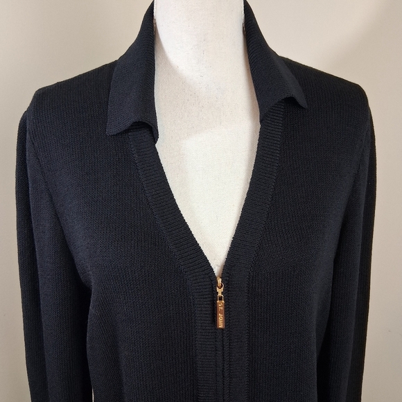 St. John Collection Santana Navy Blue Knit Zip Cardigan Wool Sweater Size Small - Picture 9 of 11